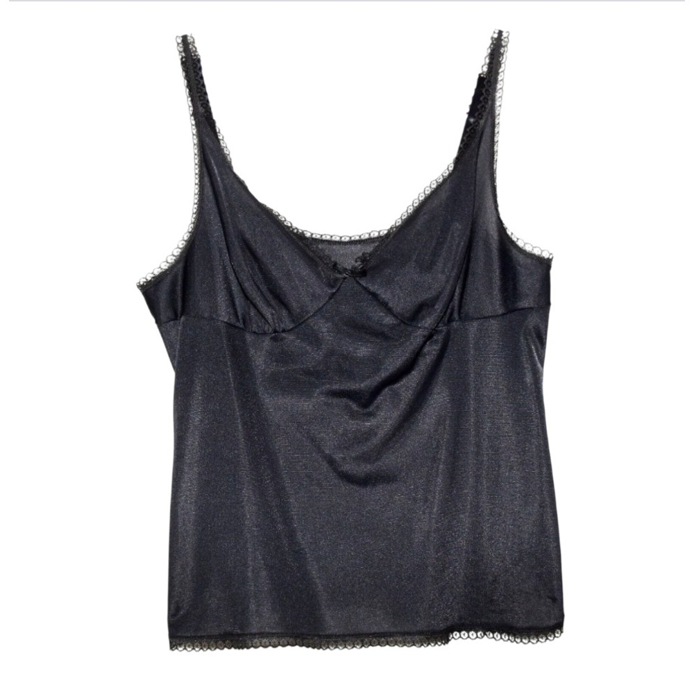 VTG Vassarette Black Camisole UNDERNEATH IT ALL Minimal Lace Trim Tank Top 36/M